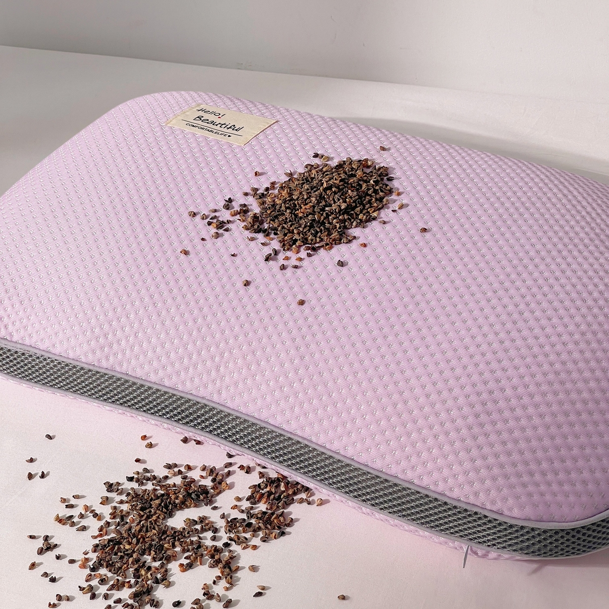 小桃姐家纺 2025新款凉感冰丝枕荞麦枕头凉豆豆纯色透气面包枕头枕芯 紫色