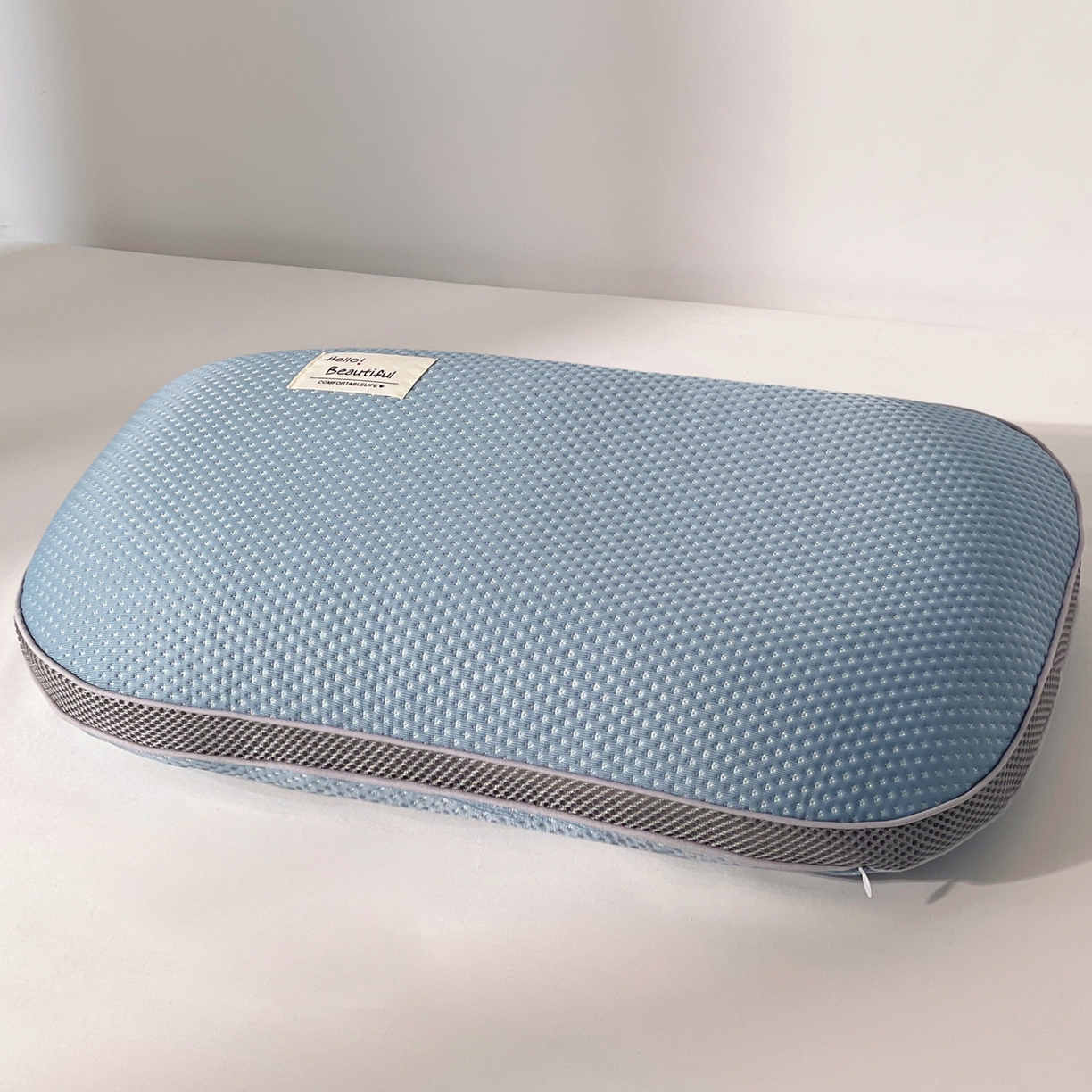 91家纺网 家纺一手货源 找家纺 小桃姐家纺 2025新款凉感冰丝枕荞麦枕头凉豆豆纯色透气面包枕头枕芯 蓝色