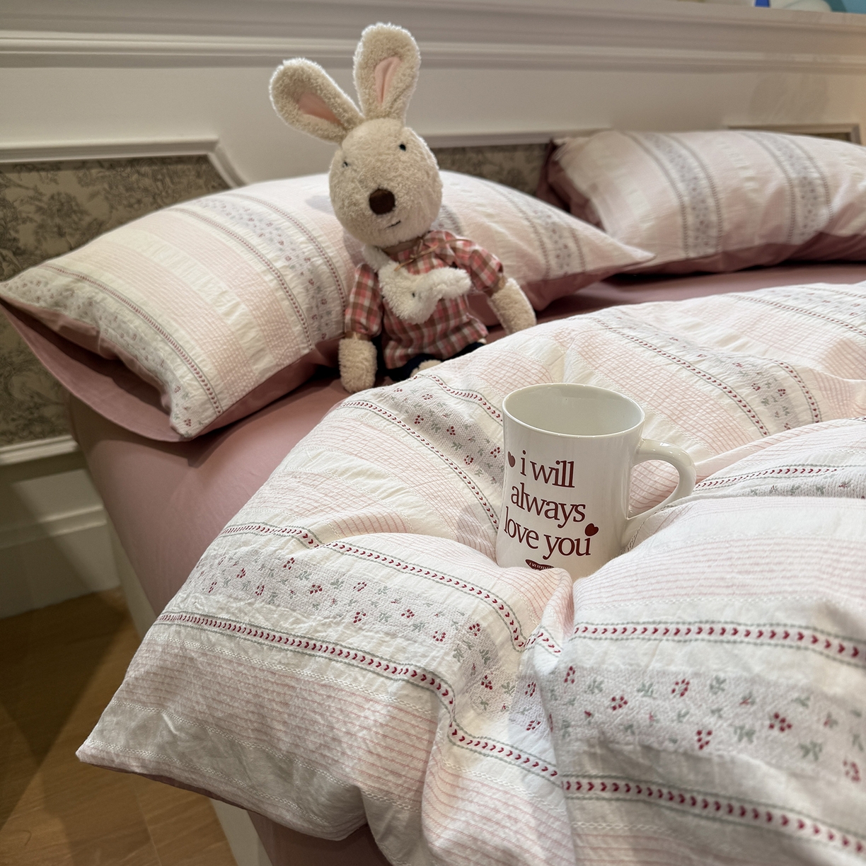 91家纺网 家纺一手货源 找家纺 珺柔家纺 2026新款A版色织提花B版水洗棉四件套 芳菲