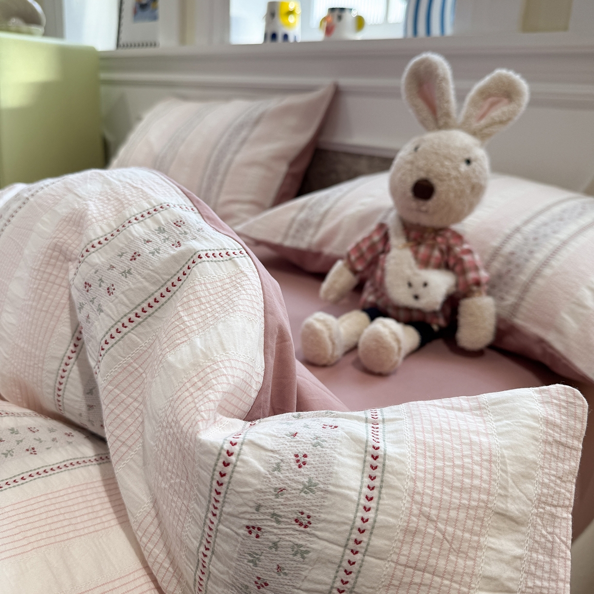 91家纺网 家纺一手货源 找家纺 珺柔家纺 2026新款A版色织提花B版水洗棉四件套 芳菲