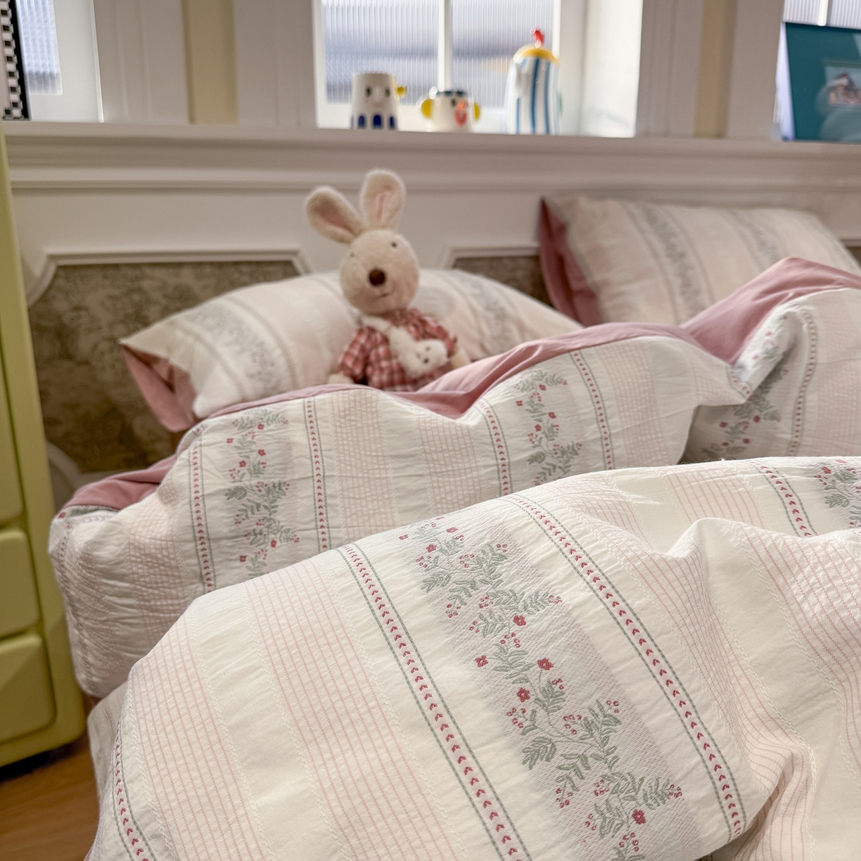 91家纺网 家纺一手货源 找家纺 珺柔家纺 2026新款A版色织提花B版水洗棉四件套 悠悠小花