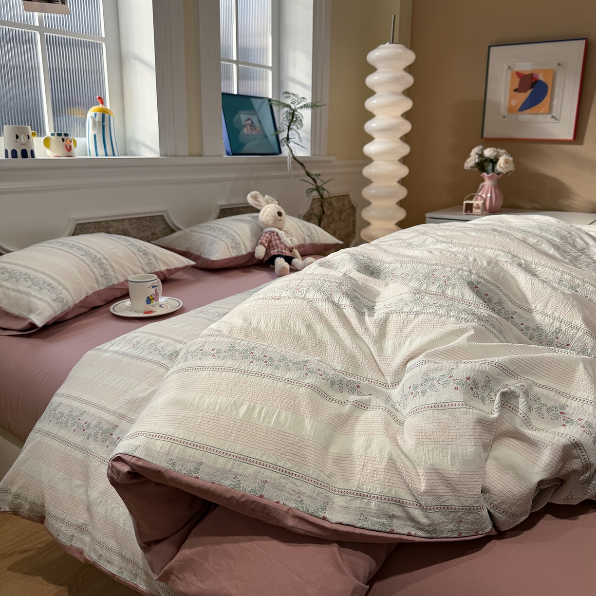 91家纺网 家纺一手货源 找家纺 珺柔家纺 2026新款A版色织提花B版水洗棉四件套 悠悠小花