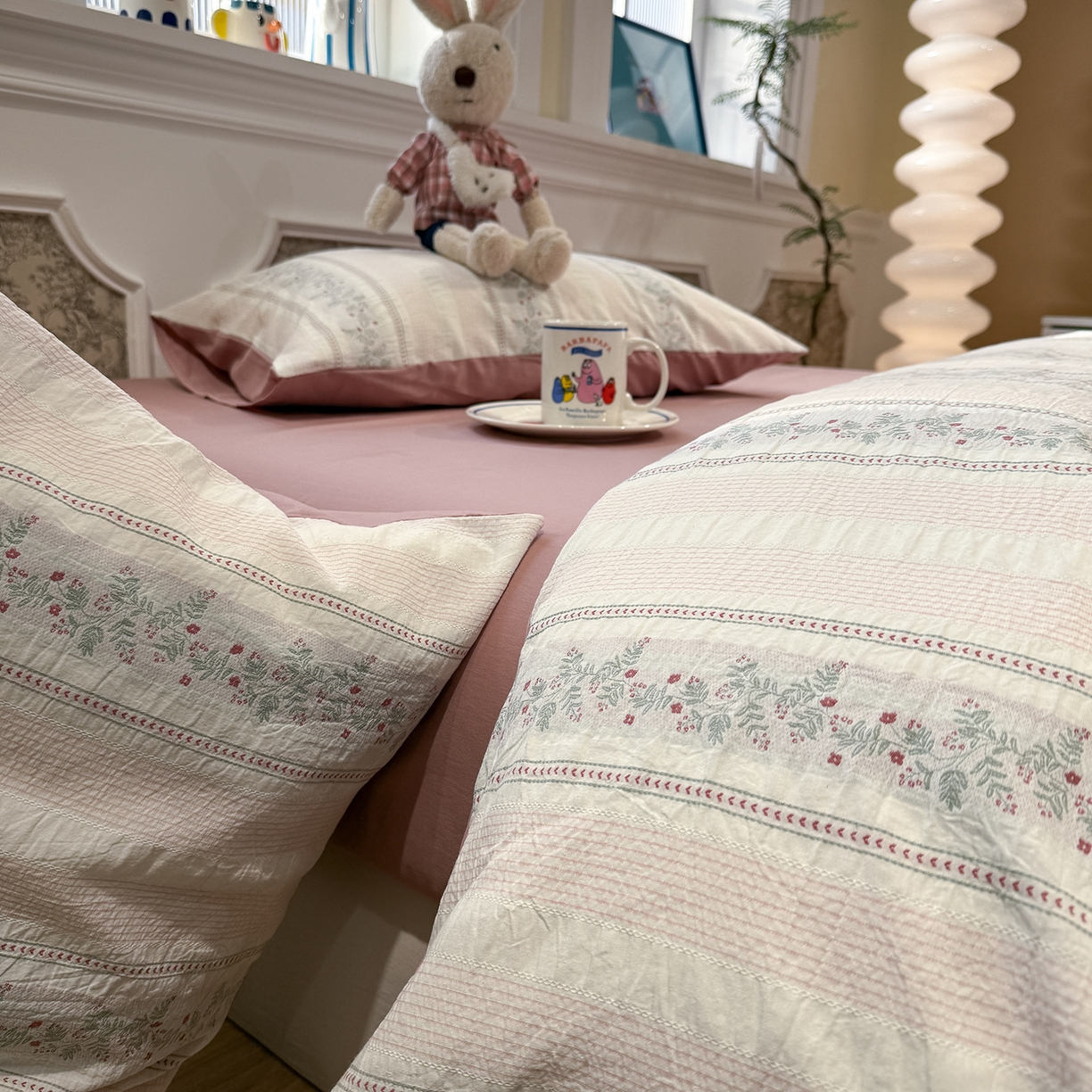 91家纺网 家纺一手货源 找家纺 珺柔家纺 2026新款A版色织提花B版水洗棉四件套 悠悠小花