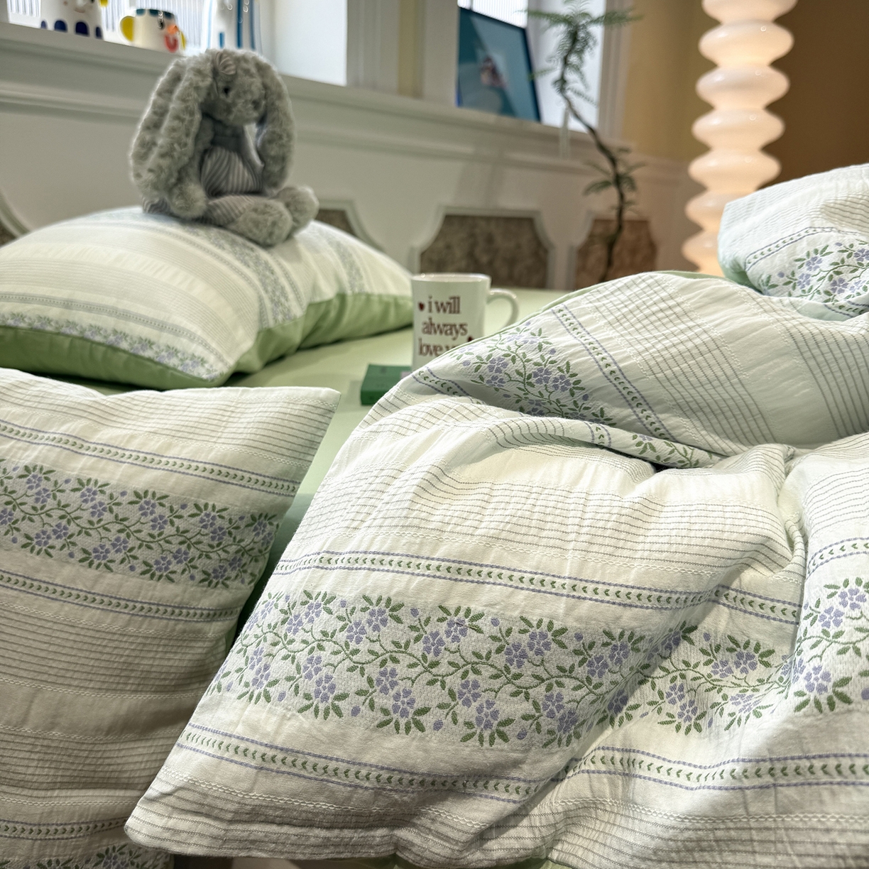 91家纺网 家纺一手货源 找家纺 珺柔家纺 2026新款A版色织提花B版水洗棉四件套 韶华