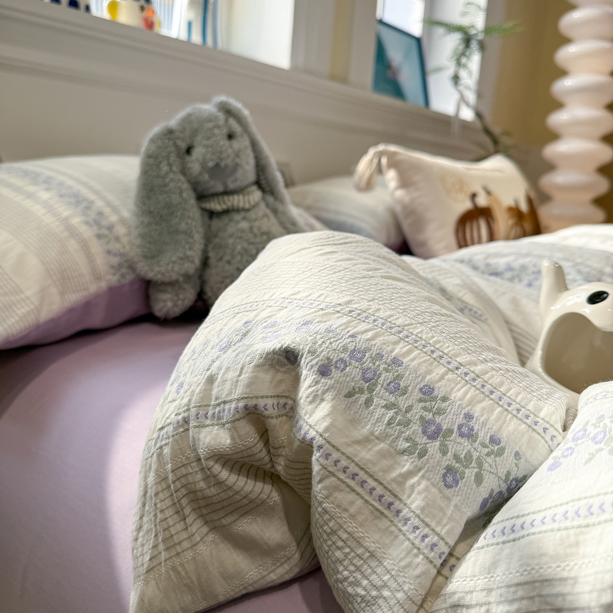 91家纺网 家纺一手货源 找家纺 珺柔家纺 2026新款A版色织提花B版水洗棉四件套 晚棠