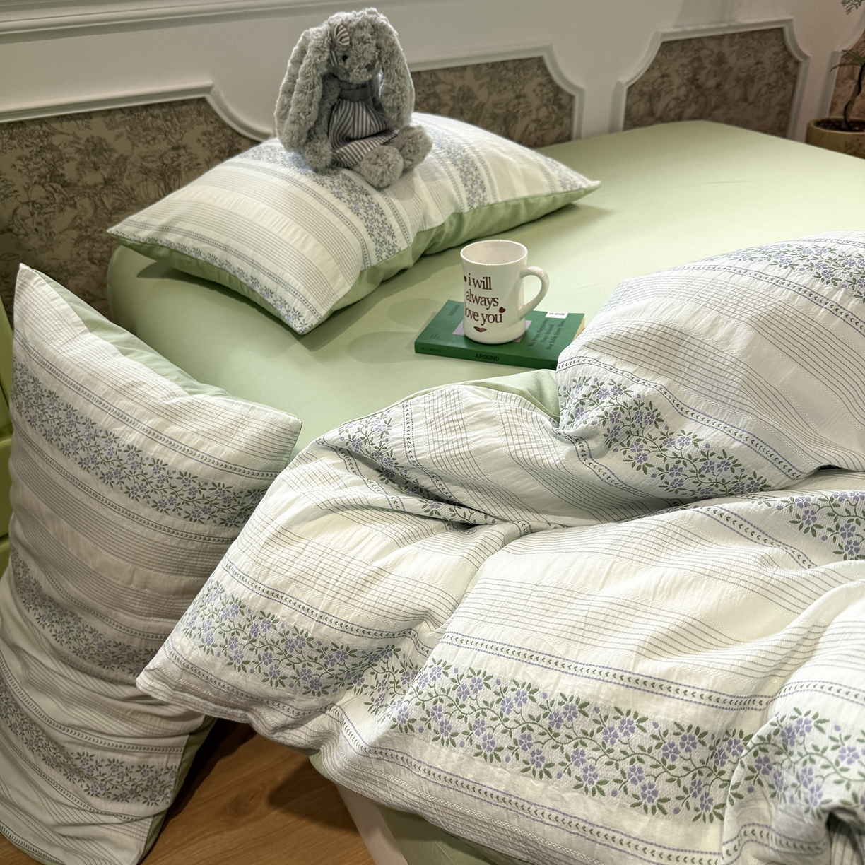 91家纺网 家纺一手货源 找家纺 珺柔家纺 2026新款A版色织提花B版水洗棉四件套 韶华