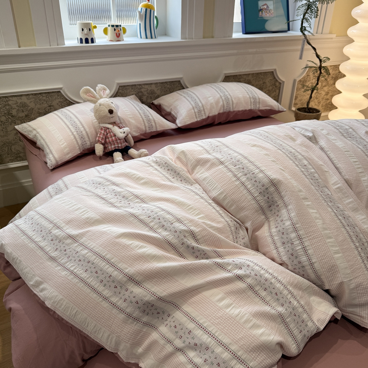 91家纺网 家纺一手货源 找家纺 珺柔家纺 2026新款A版色织提花B版水洗棉四件套 芳菲