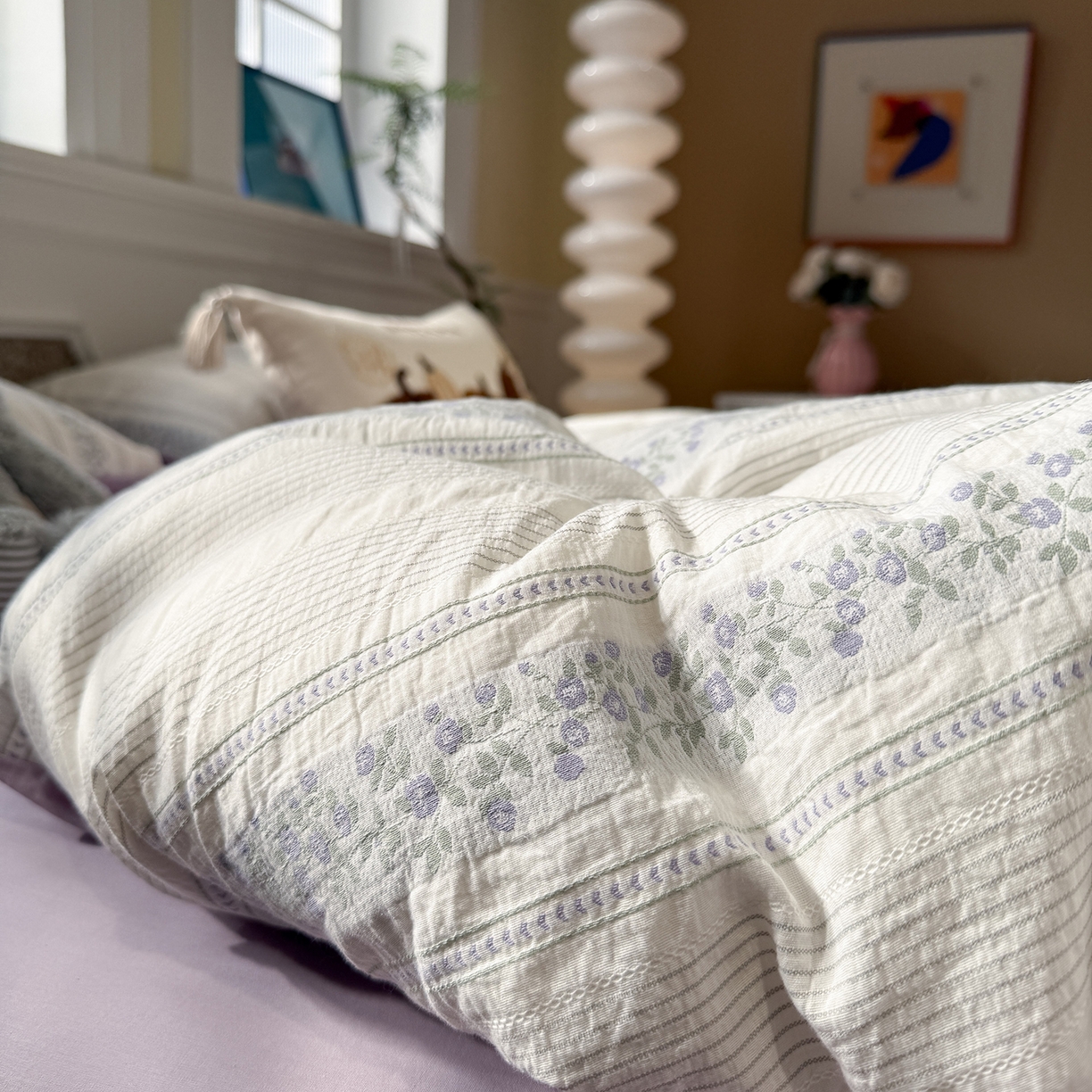 91家纺网 家纺一手货源 找家纺 珺柔家纺 2026新款A版色织提花B版水洗棉四件套 晚棠