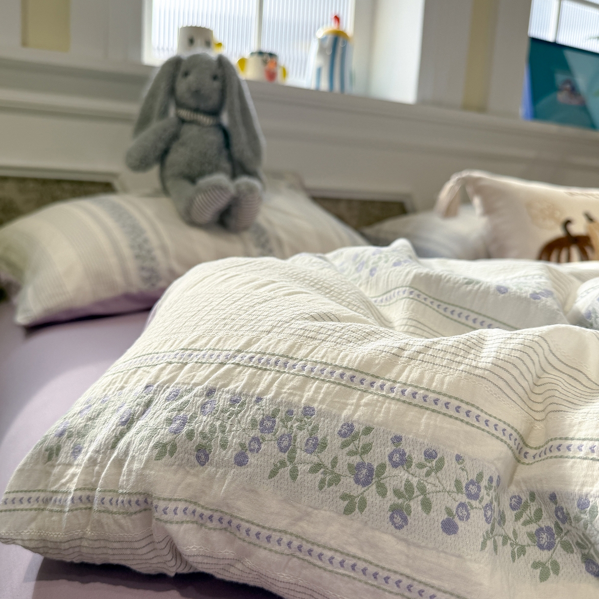 91家纺网 家纺一手货源 找家纺 珺柔家纺 2026新款A版色织提花B版水洗棉四件套 晚棠