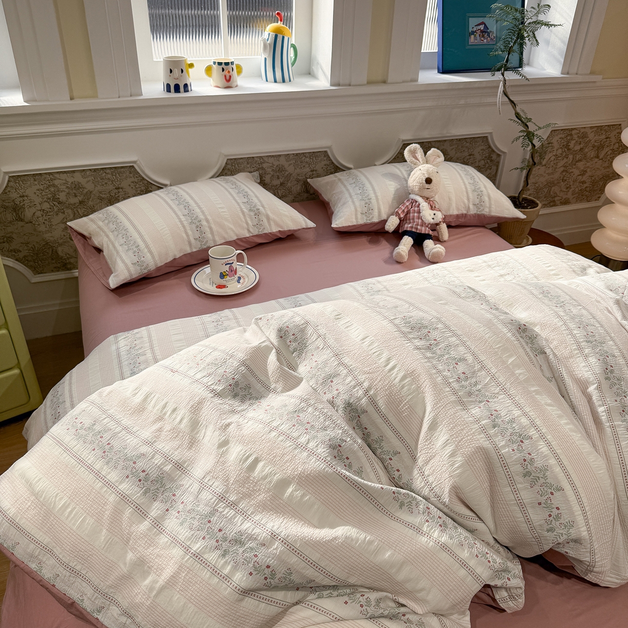 91家纺网 家纺一手货源 找家纺 珺柔家纺 2026新款A版色织提花B版水洗棉四件套 悠悠小花