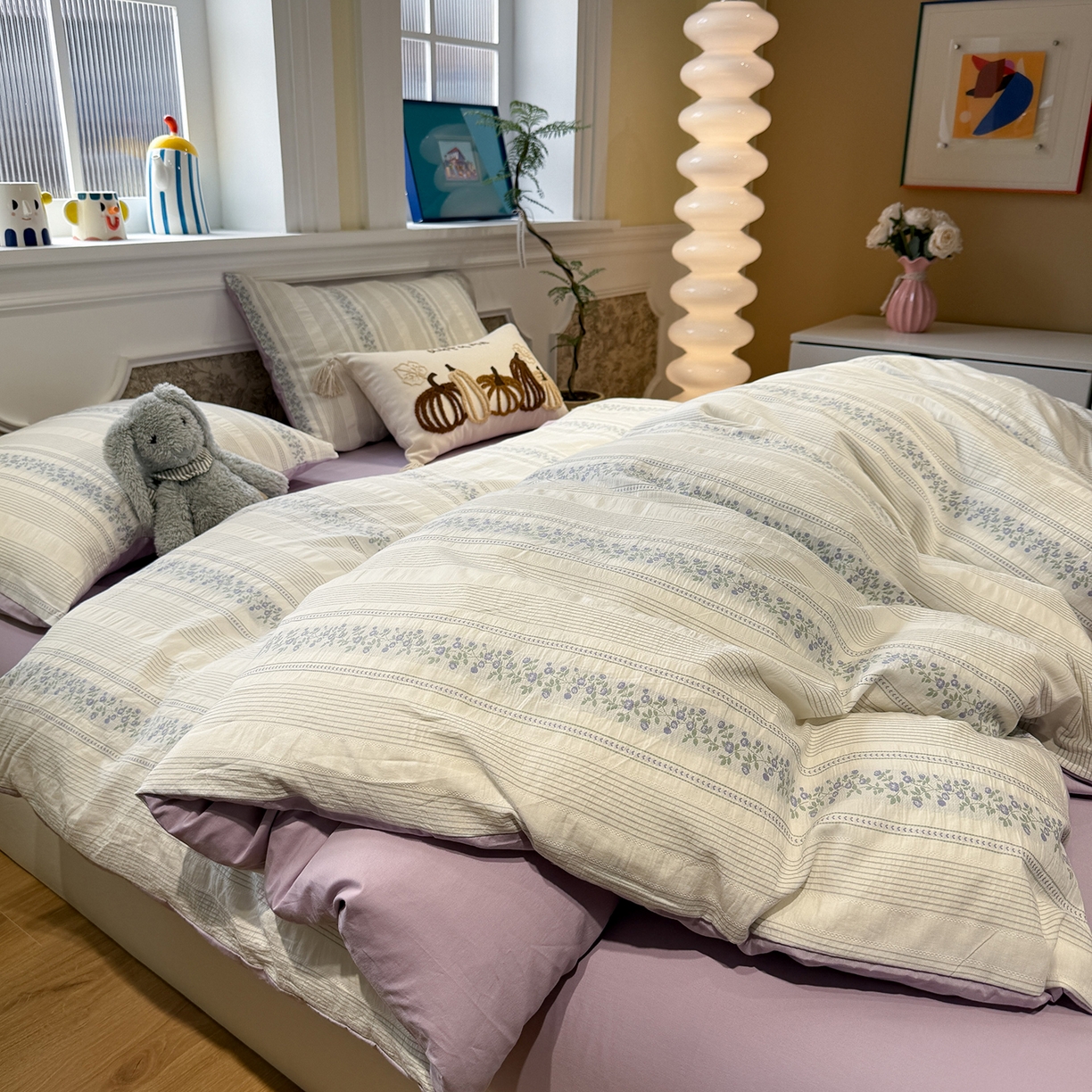 91家纺网 家纺一手货源 找家纺 珺柔家纺 2026新款A版色织提花B版水洗棉四件套 晚棠