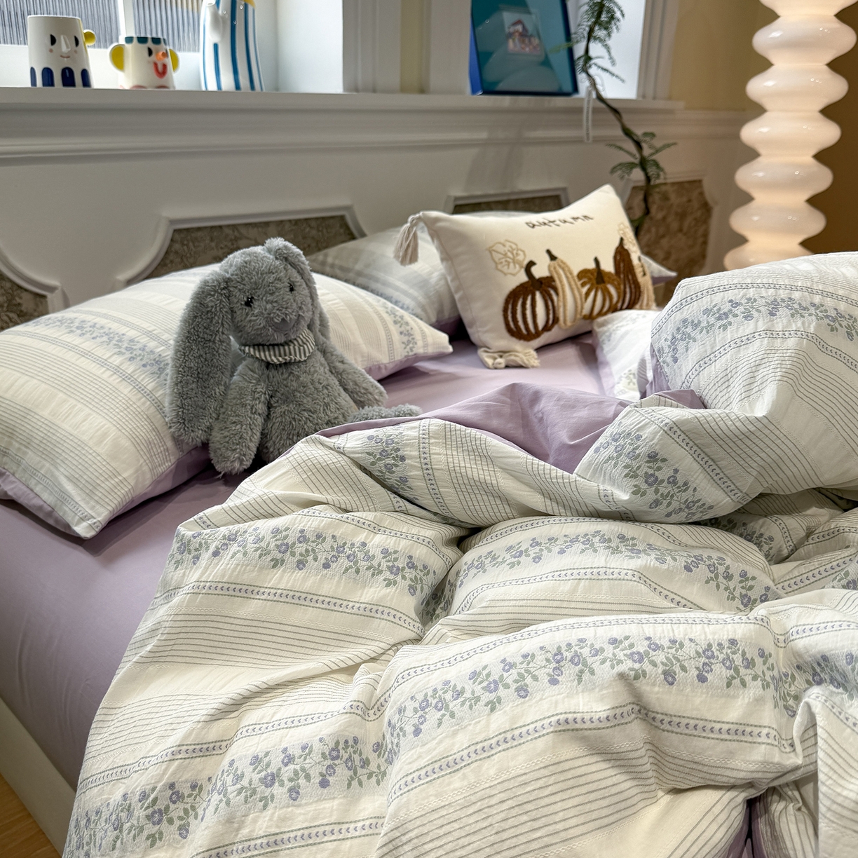 91家纺网 家纺一手货源 找家纺 珺柔家纺 2026新款A版色织提花B版水洗棉四件套 晚棠