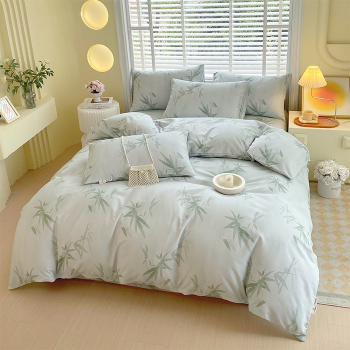 91家纺网 家纺一手货源 找家纺 春皖家纺 2026高端直播热卖非遗A类全棉老粗布加厚床单款三件套-普通款四件套 竹影