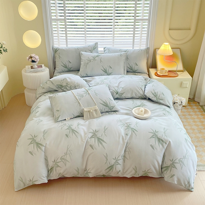 91家纺网 家纺一手货源 找家纺 春皖家纺 2026高端直播热卖非遗A类全棉老粗布加厚床单款三件套-普通款四件套 竹影