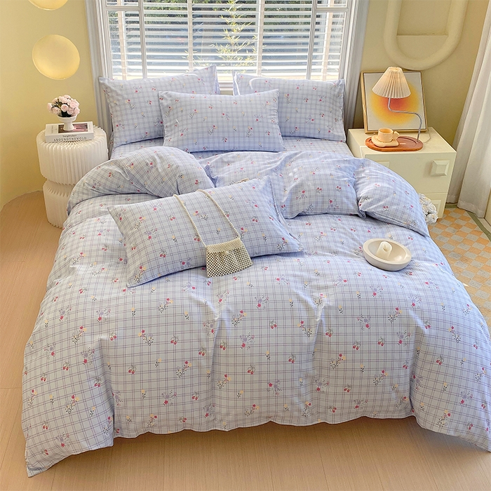 春皖家纺 2026高端直播热卖非遗A类全棉老粗布加厚床单款三件套-普通款四件套 清新