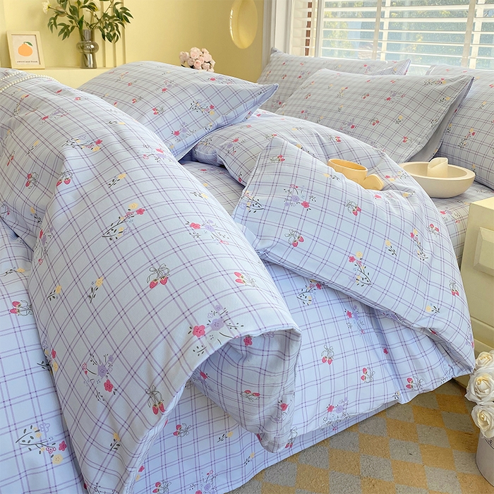 91家纺网 家纺一手货源 找家纺 春皖家纺 2026高端直播热卖非遗A类全棉老粗布加厚床单款三件套-普通款四件套 清新