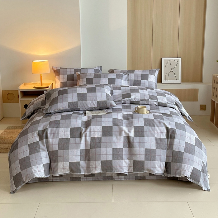 春皖家纺 2026高端直播热卖非遗A类全棉老粗布加厚床单款三件套-普通款四件套 田格