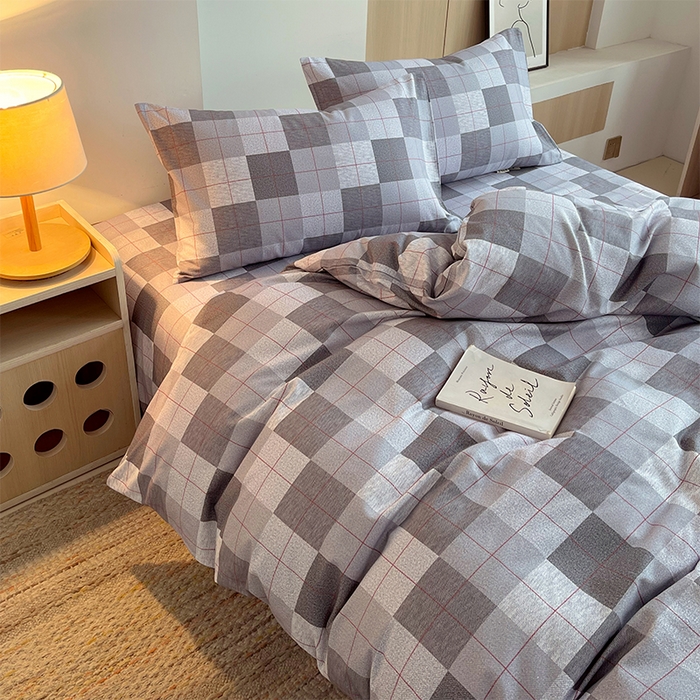 91家纺网 家纺一手货源 找家纺 春皖家纺 2026高端直播热卖非遗A类全棉老粗布加厚床单款三件套-普通款四件套 田格