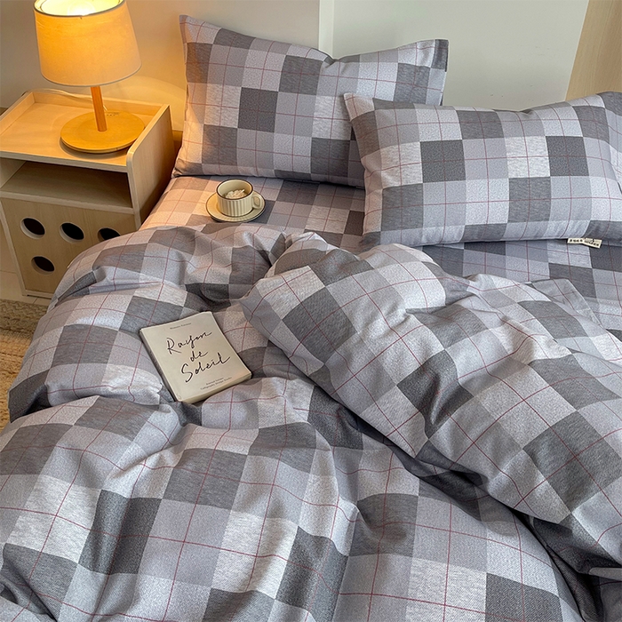 91家纺网 家纺一手货源 找家纺 春皖家纺 2026高端直播热卖非遗A类全棉老粗布加厚床单款三件套-普通款四件套 田格