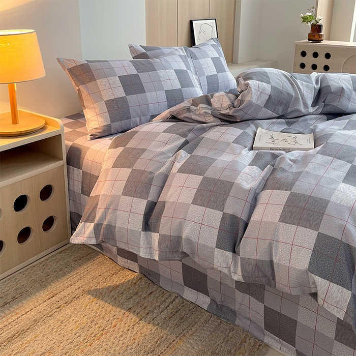 91家纺网 家纺一手货源 找家纺 春皖家纺 2026高端直播热卖非遗A类全棉老粗布加厚床单款三件套-普通款四件套 田格