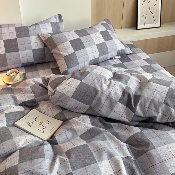 91家纺网 家纺一手货源 找家纺 春皖家纺 2026高端直播热卖非遗A类全棉老粗布加厚床单款三件套-普通款四件套 田格