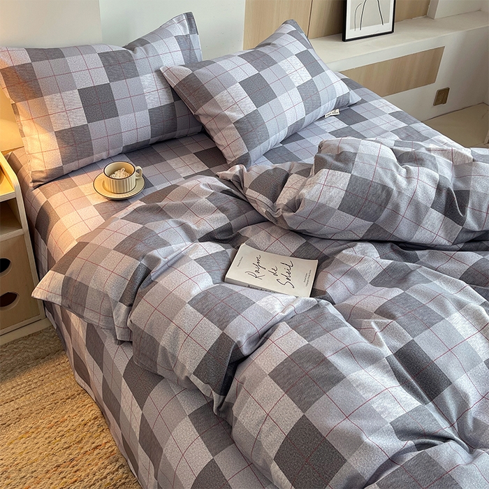 91家纺网 家纺一手货源 找家纺 春皖家纺 2026高端直播热卖非遗A类全棉老粗布加厚床单款三件套-普通款四件套 田格