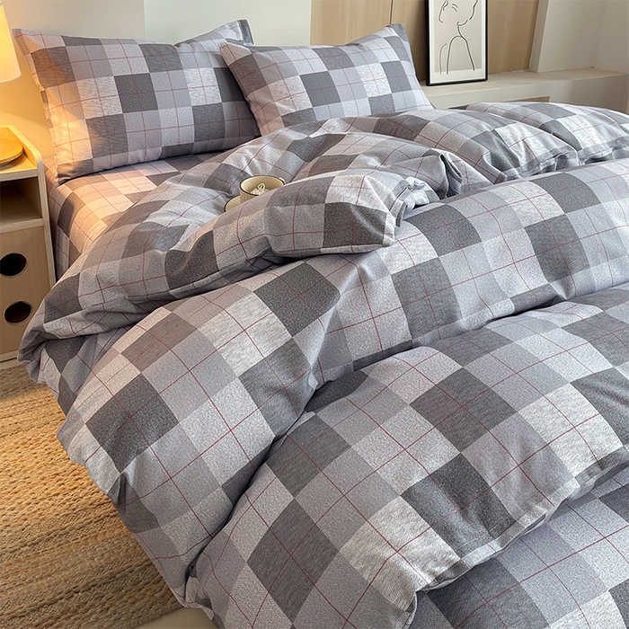 91家纺网 家纺一手货源 找家纺 春皖家纺 2026高端直播热卖非遗A类全棉老粗布加厚床单款三件套-普通款四件套 田格