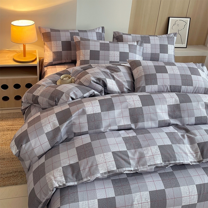 91家纺网 家纺一手货源 找家纺 春皖家纺 2026高端直播热卖非遗A类全棉老粗布加厚床单款三件套-普通款四件套 田格