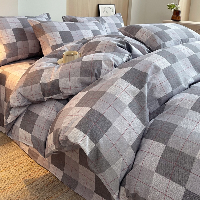 91家纺网 家纺一手货源 找家纺 春皖家纺 2026高端直播热卖非遗A类全棉老粗布加厚床单款三件套-普通款四件套 田格