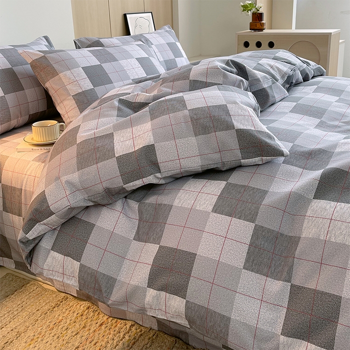 91家纺网 家纺一手货源 找家纺 春皖家纺 2026高端直播热卖非遗A类全棉老粗布加厚床单款三件套-普通款四件套 田格