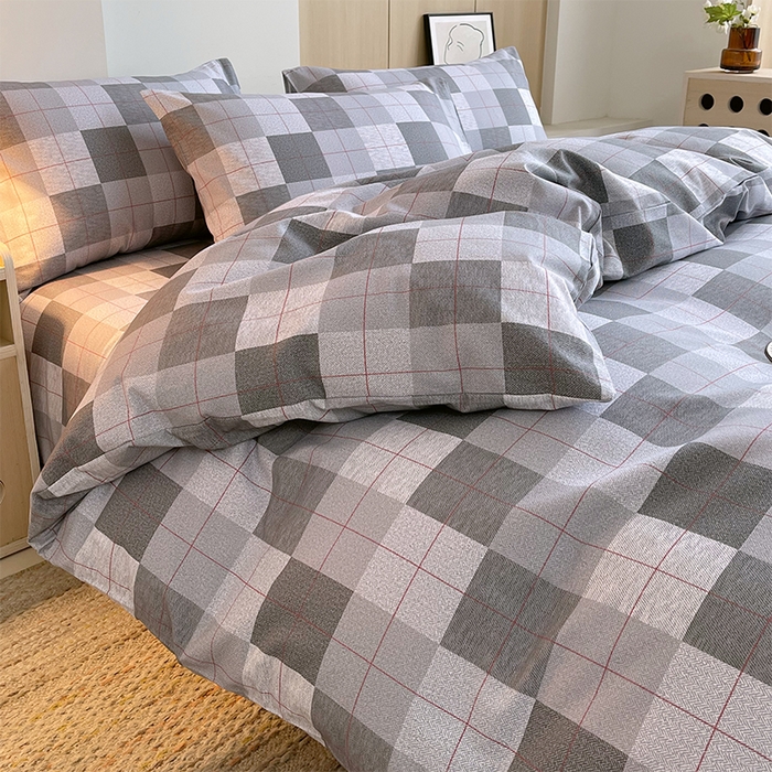 91家纺网 家纺一手货源 找家纺 春皖家纺 2026高端直播热卖非遗A类全棉老粗布加厚床单款三件套-普通款四件套 田格