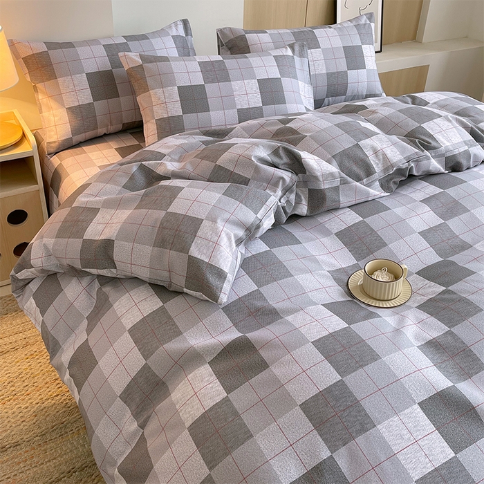 91家纺网 家纺一手货源 找家纺 春皖家纺 2026高端直播热卖非遗A类全棉老粗布加厚床单款三件套-普通款四件套 田格