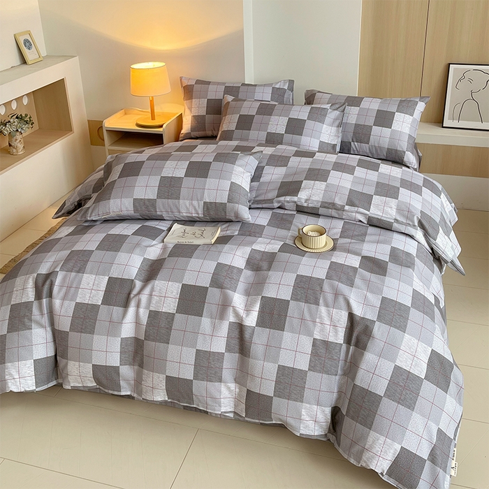 91家纺网 家纺一手货源 找家纺 春皖家纺 2026高端直播热卖非遗A类全棉老粗布加厚床单款三件套-普通款四件套 田格