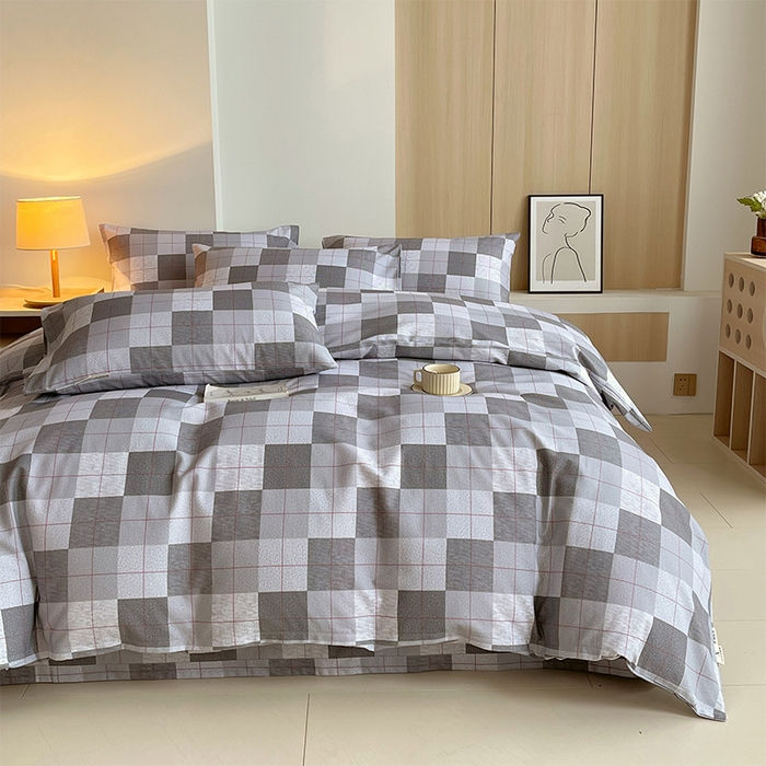 91家纺网 家纺一手货源 找家纺 春皖家纺 2026高端直播热卖非遗A类全棉老粗布加厚床单款三件套-普通款四件套 田格