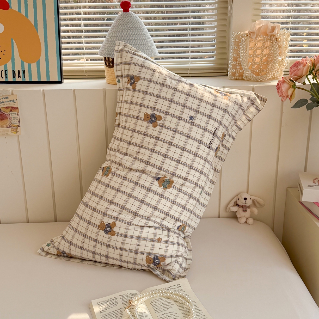 91家纺网 家纺一手货源 找家纺 百寐 2026新款13372全棉信封印花系列枕套 格子熊