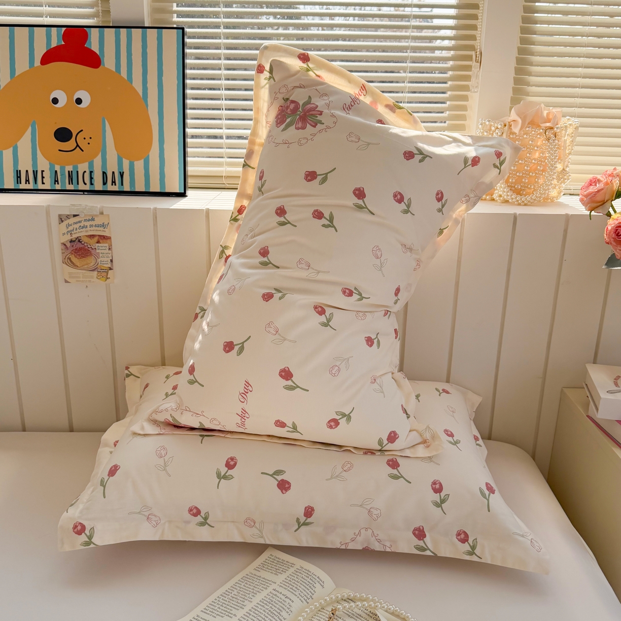 91家纺网 家纺一手货源 找家纺 百寐 2026新款13372全棉信封印花系列枕套 后花园