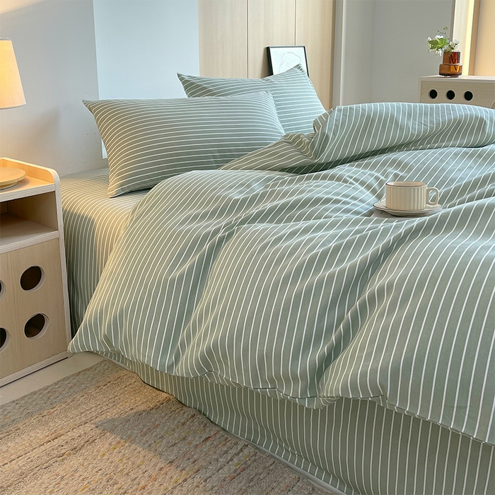 91家纺网 家纺一手货源 找家纺 春皖家纺 2026高端直播热卖非遗A类全棉老粗布加厚床单款三件套-普通款四件套 细川绿