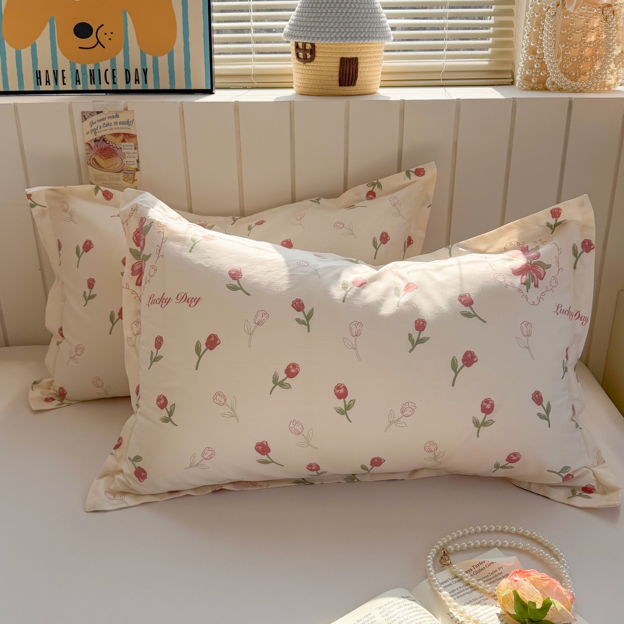 91家纺网 家纺一手货源 找家纺 百寐 2026新款13372全棉信封印花系列枕套 后花园