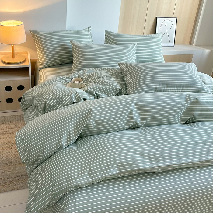 91家纺网 家纺一手货源 找家纺 春皖家纺 2026高端直播热卖非遗A类全棉老粗布加厚床单款三件套-普通款四件套 细川绿