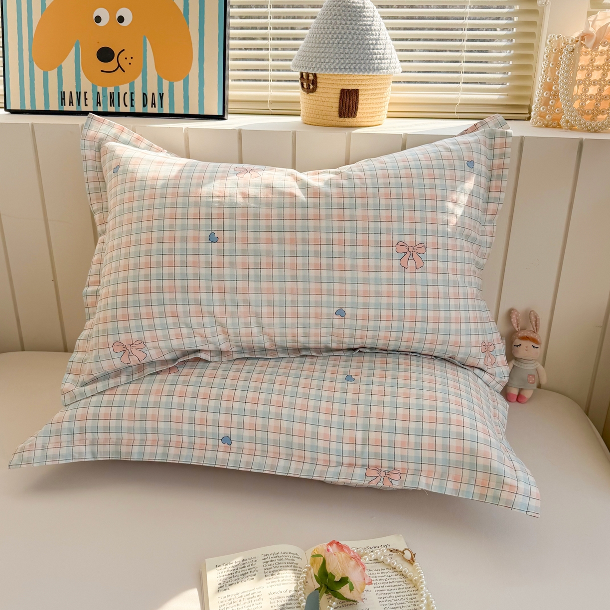 91家纺网 家纺一手货源 找家纺 百寐 2026新款13372全棉信封印花系列枕套 蝴蝶结