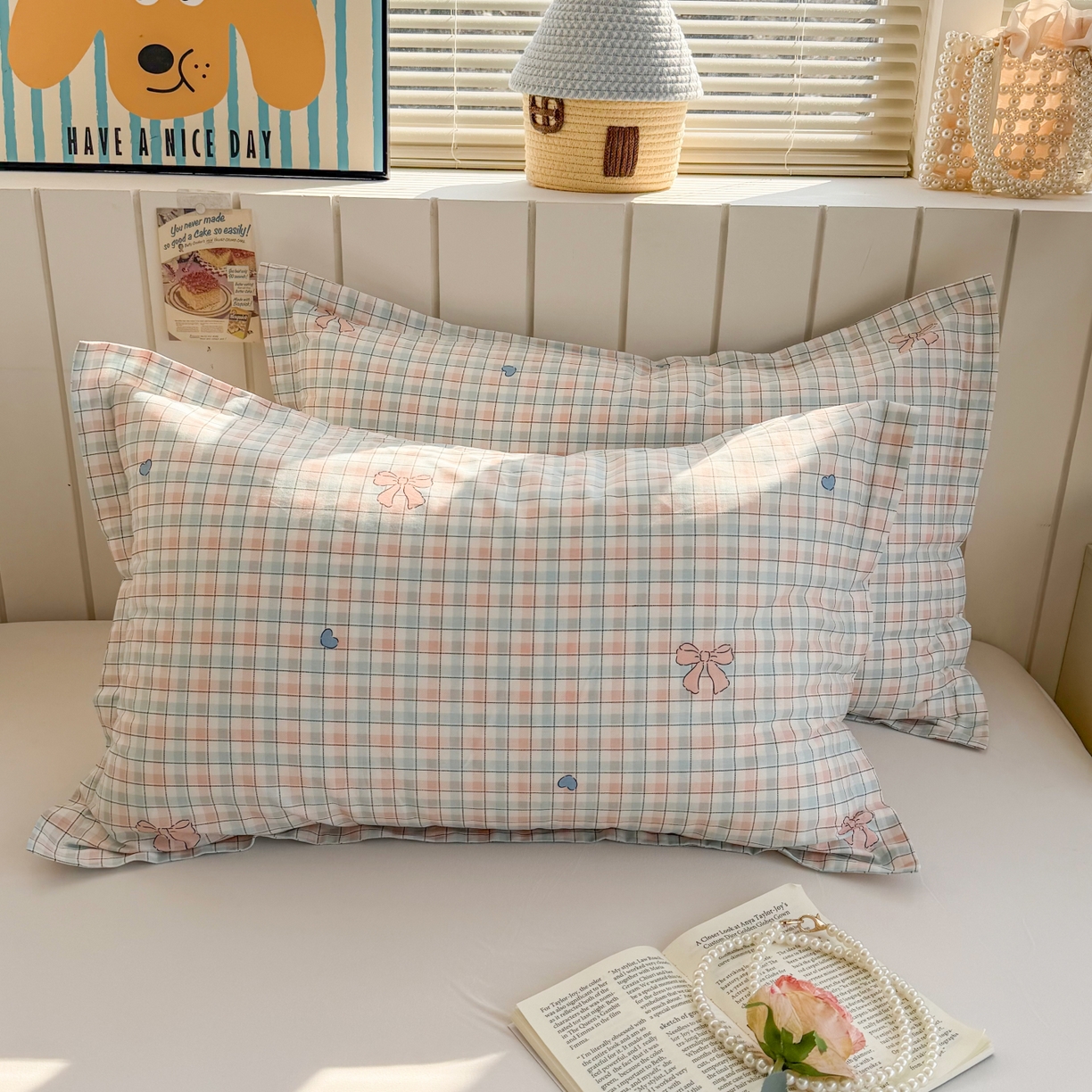 91家纺网 家纺一手货源 找家纺 百寐 2026新款13372全棉信封印花系列枕套 蝴蝶结