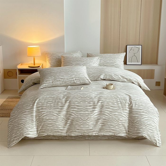 春皖家纺 2026高端直播热卖非遗A类全棉老粗布加厚床单款三件套-普通款四件套 星野纹米