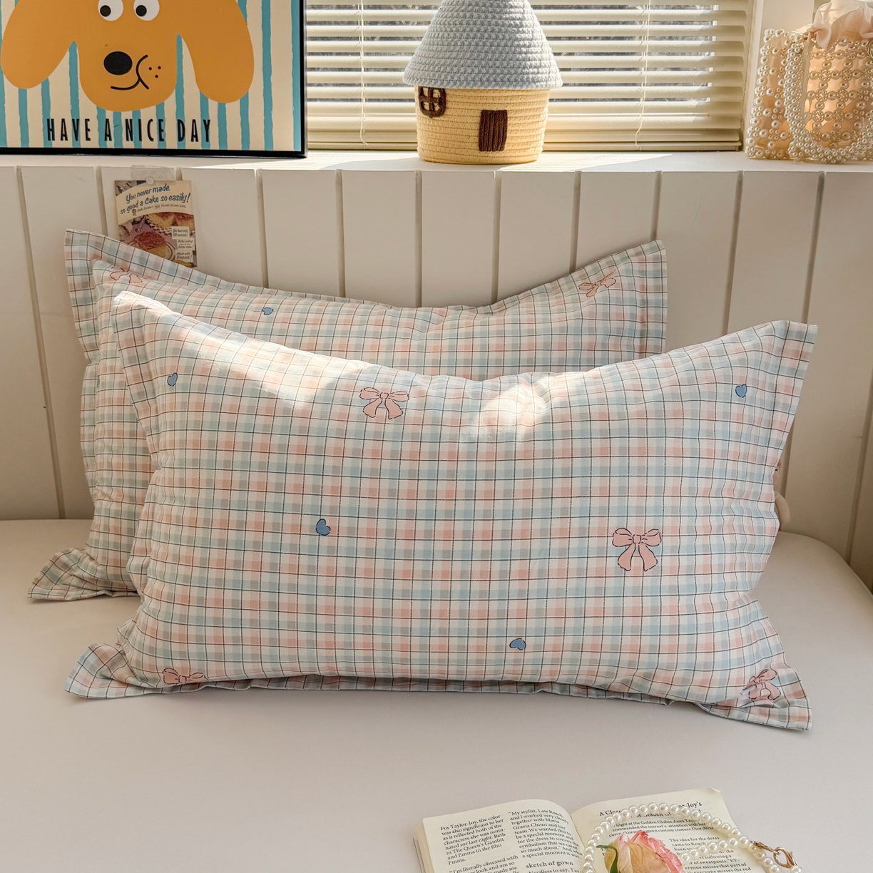 91家纺网 家纺一手货源 找家纺 百寐 2026新款13372全棉信封印花系列枕套 蝴蝶结