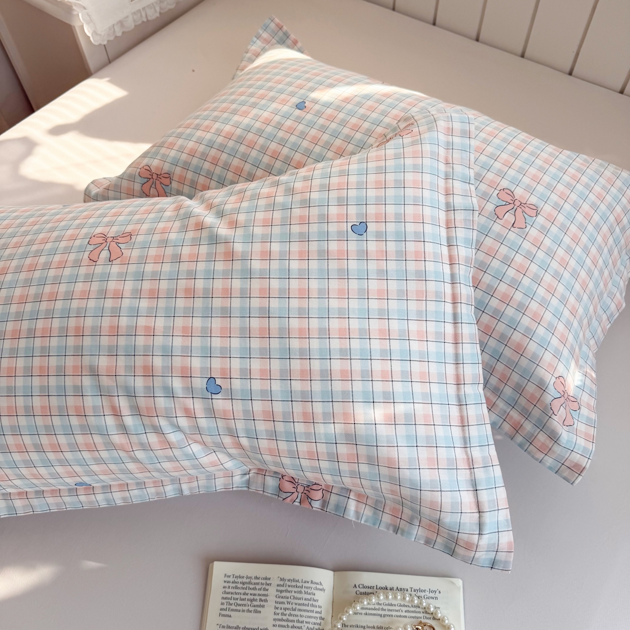 91家纺网 家纺一手货源 找家纺 百寐 2026新款13372全棉信封印花系列枕套 蝴蝶结