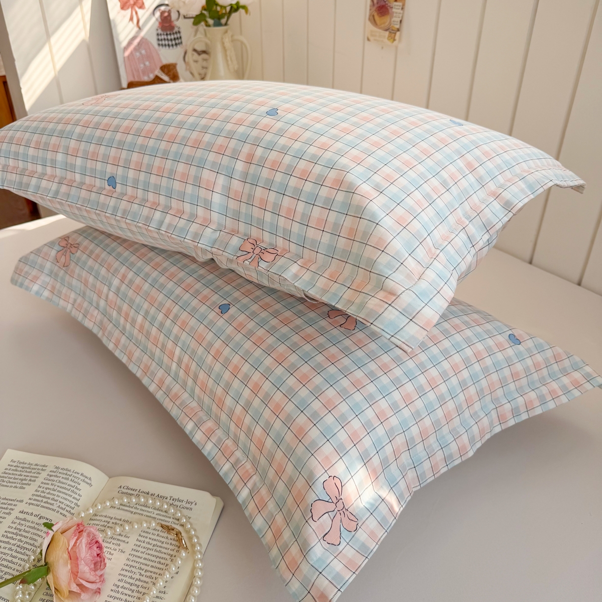 91家纺网 家纺一手货源 找家纺 百寐 2026新款13372全棉信封印花系列枕套 蝴蝶结