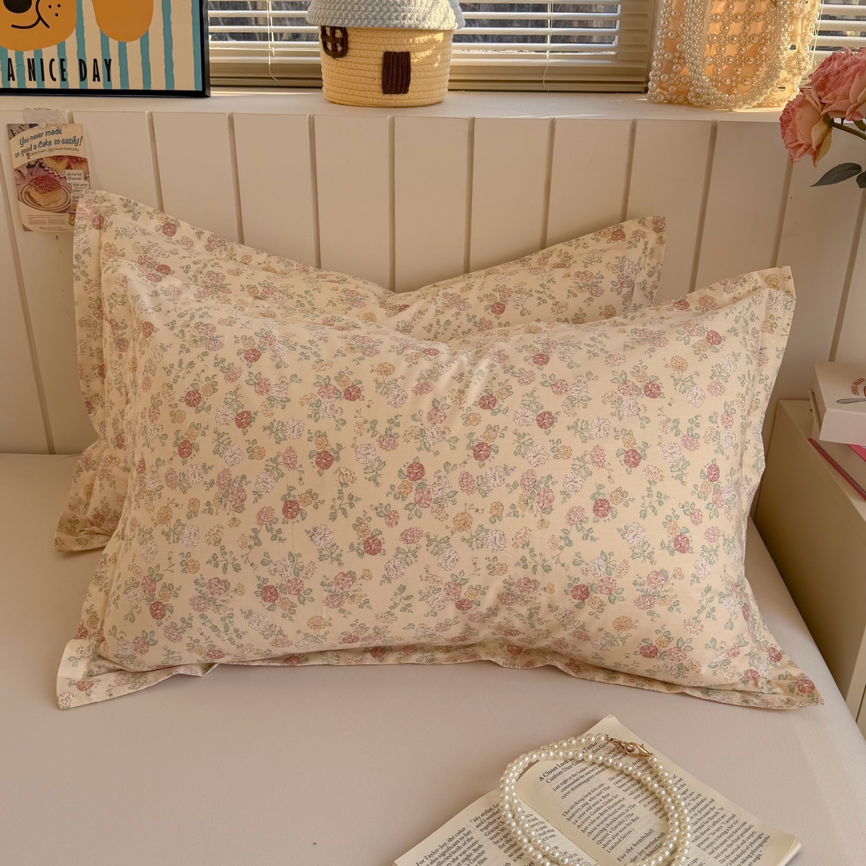 91家纺网 家纺一手货源 找家纺 百寐 2026新款13372全棉信封印花系列枕套 花季