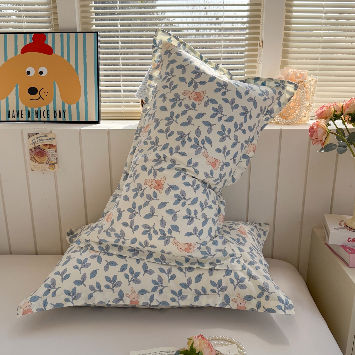 91家纺网 家纺一手货源 找家纺 百寐 2026新款13372全棉信封印花系列枕套 萌小兔