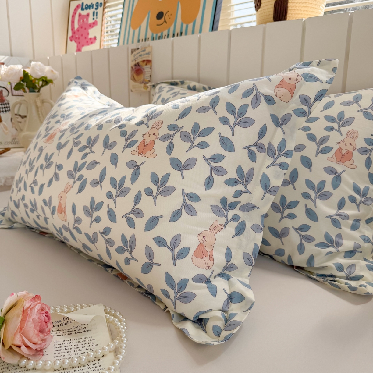 91家纺网 家纺一手货源 找家纺 百寐 2026新款13372全棉信封印花系列枕套 萌小兔