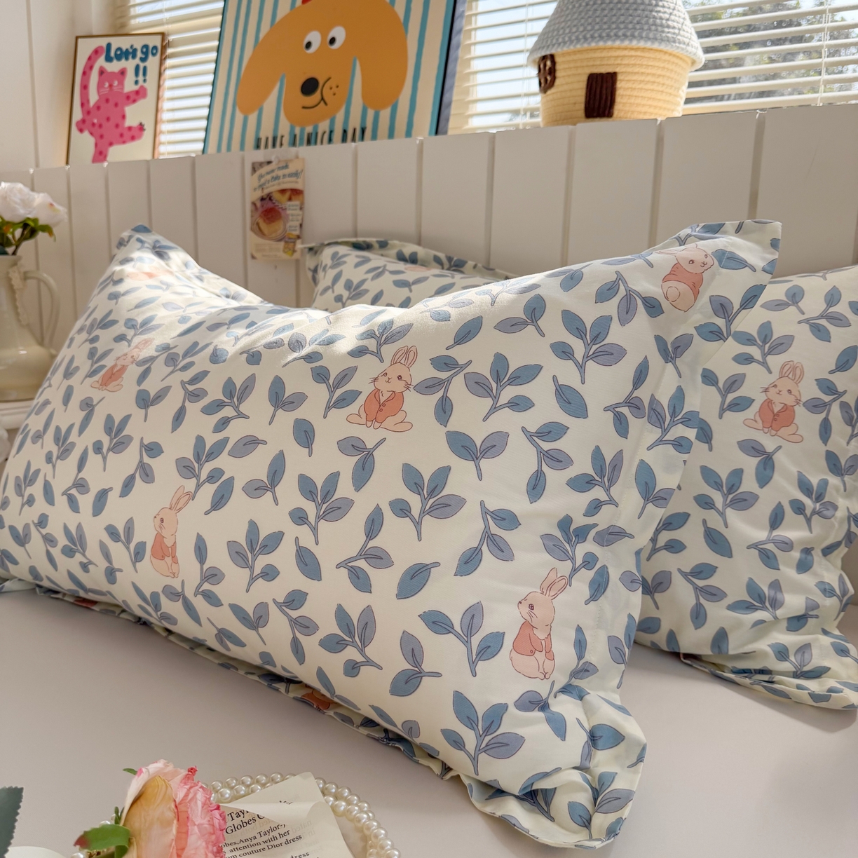 91家纺网 家纺一手货源 找家纺 百寐 2026新款13372全棉信封印花系列枕套 萌小兔