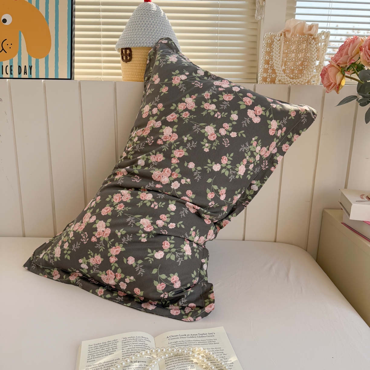 91家纺网 家纺一手货源 找家纺 百寐 2026新款13372全棉信封印花系列枕套 墨池玫瑰